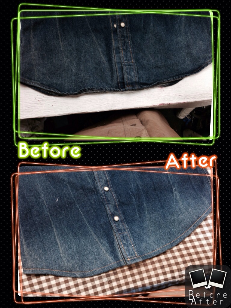 RRL(ダブルアールエル)デニムシャツ着丈詰め | デニム修理、ジーンズ修理は、ジーンズリペア工房 jeans704